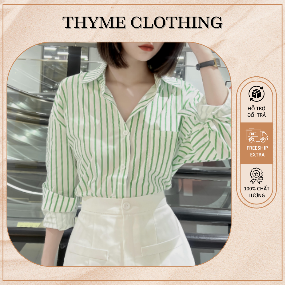 Áo Sơ Mi Nữ Họa Tiết Kẻ Sọc Xanh Lá Phong Cách Trẻ Trung, Năng Động, Phóng Khoáng