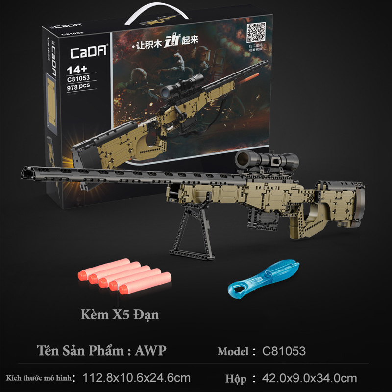 Đồ Chơi Lắp Ráp Xếp Hình Mô Hình Súng AWP Tỉ Lệ 1:1 Trong CSGO, PUBG CaDA C81053 Với 987 Mảnh Ghép