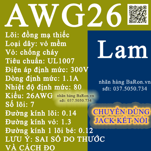 Dây Đồng Mạ Kẽm AWG 26-22-20-18 Dùng Làm Nguồn Jack Bo Mạch XH2.54 VH3.96 SM2.54 5557-5559