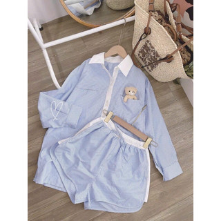 Set sơ mi gấu sọc xanh