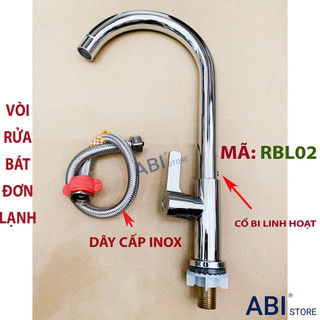 Vòi chậu rửa bát lạnh cần to cổ bi xoay nhẹ linh hoạt RBL02, vòi bồn rửa chén inox mạ crome cần cứng cắm chậu