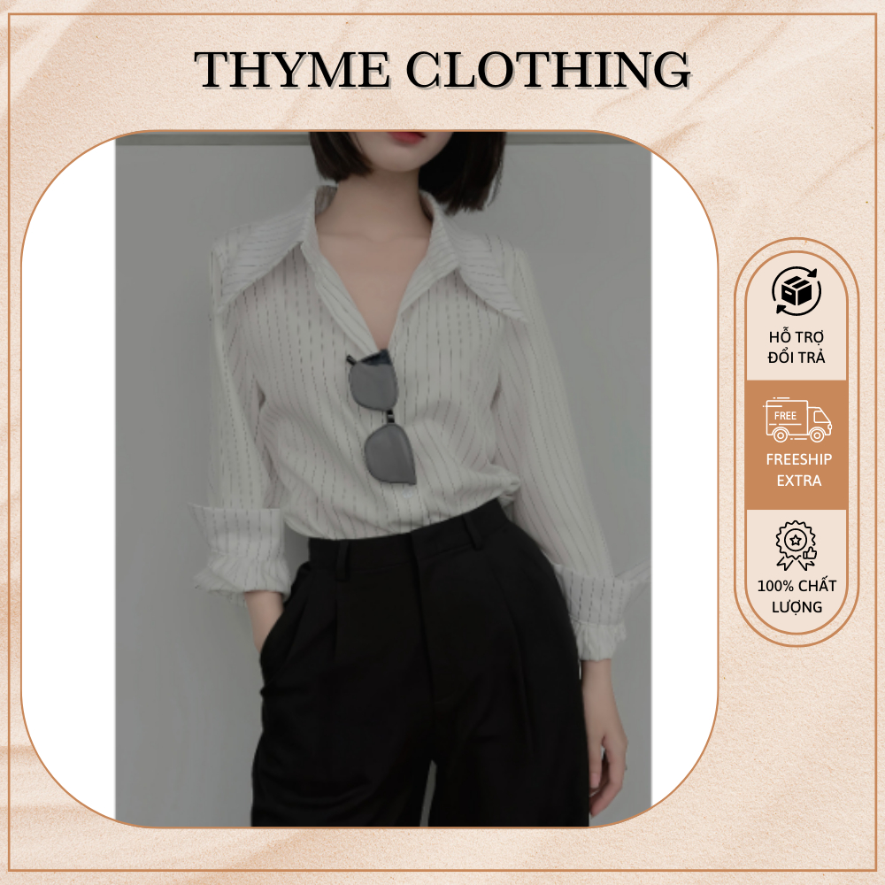 Áo Sơ Mi Nữ Trắng Kẻ Sọc Chống Nhăn, Áo Sơ Mi Công Sở Dài Tay Chất Cotton Thoáng Mát, Thấm Hút Mồ Hôi