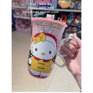 Ly sứ uống nước hình mèo hello kitty kèm nắp đậy &quai cầm