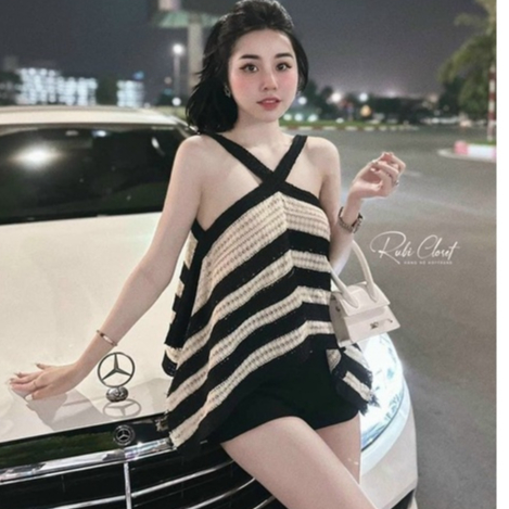 ÁO YẾM LEN 2 DÂY CHÉO CỔ VẠT NHỌN 2 BÊN Xinh Sang Sành Điệu Sang Chảnh Phong Cách Thời Trang Nữ