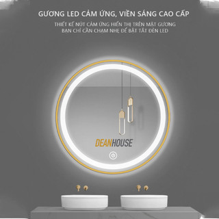 Gương đèn led trang điểm, gương treo bàn trang điểm, nhà nắm nút cảm ứng tắt mở, nhiều size lựa chọn