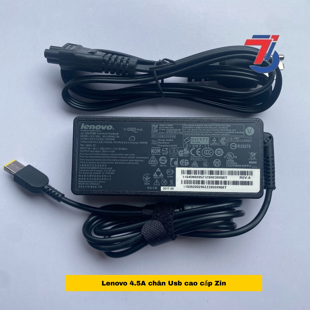 Sạc Máy Tính Laptop3T LENOVO 20V-2.25A; 20V-3.25A; 20V-4.5A Chân cắm USB Loại tốt original