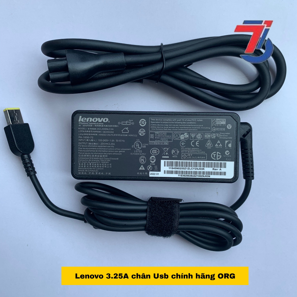 Sạc Máy Tính Laptop3T LENOVO 20V-2.25A; 20V-3.25A; 20V-4.5A Chân cắm USB Loại tốt original