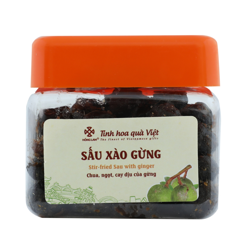 Ô mai (xí muội) sấu xào gừng Hồng Lam, hộp (200gr, 300gr, 500gr). Có vị chua, ngọt của gừng