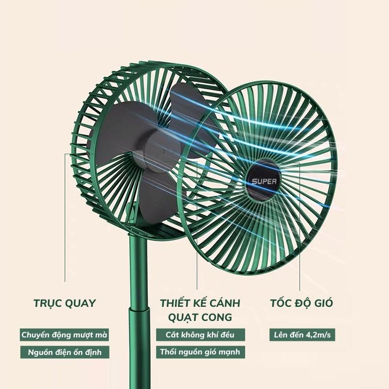 Quạt tích điện cầm tay mini SUPER quạt tích điện để bàn tiện dụng 3 tốc độ gió, cổng sạc USB xoay 180 độ siêu tiện lợi | BigBuy360 - bigbuy360.vn