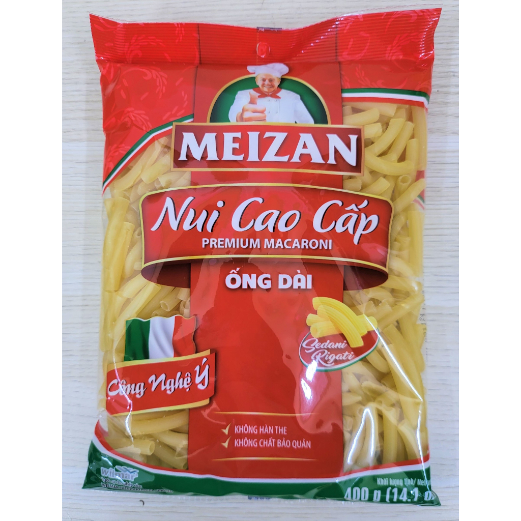 MEIZAN (gói LỚN 400g) NUI CAO CẤP ỐNG DÀI Sedani Rigati Premium Macaroni (HALAL)