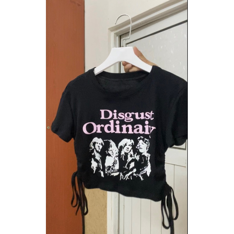 Áo Kiểu Croptop Màu Đen In Hình Hoạ Tiết Thiết Kế Phối Dây Rút Eo Kèm Ảnh Thật