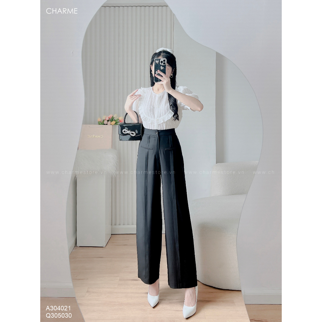 Quần ống suông nữ thiết kế chất liệu xước thái Charme 305030