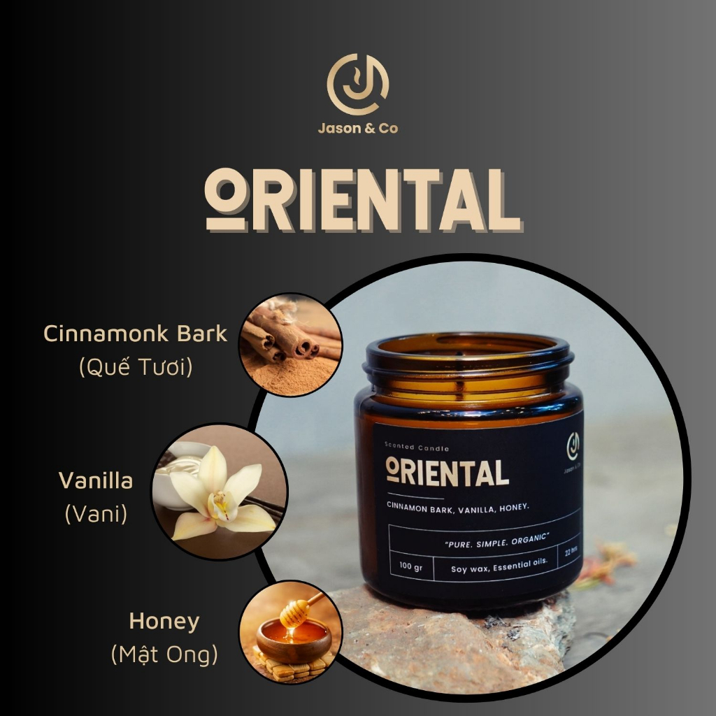 Nến Thơm Jason&Co - ORIENTAL 100g & 250g, SX Từ Tinh Dầu Cao Cấp, Không Khói, An Toàn - Hỗ trợ Trị Liệu, Giảm Stress
