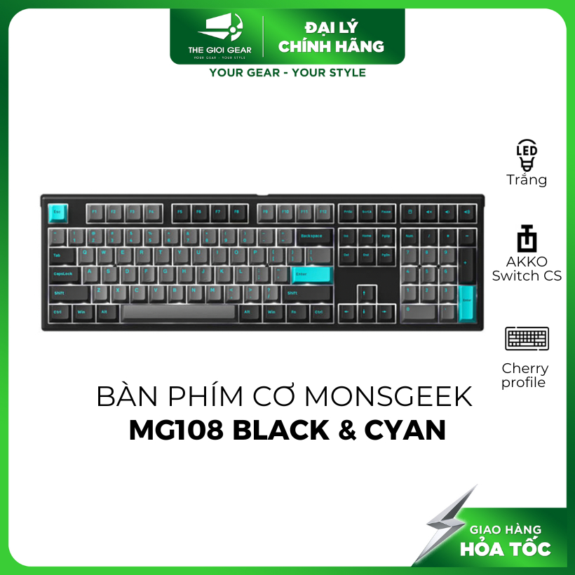Bàn phím cơ MonsGeek MG108 Black & Cyan  - Hàng Chính Hãng