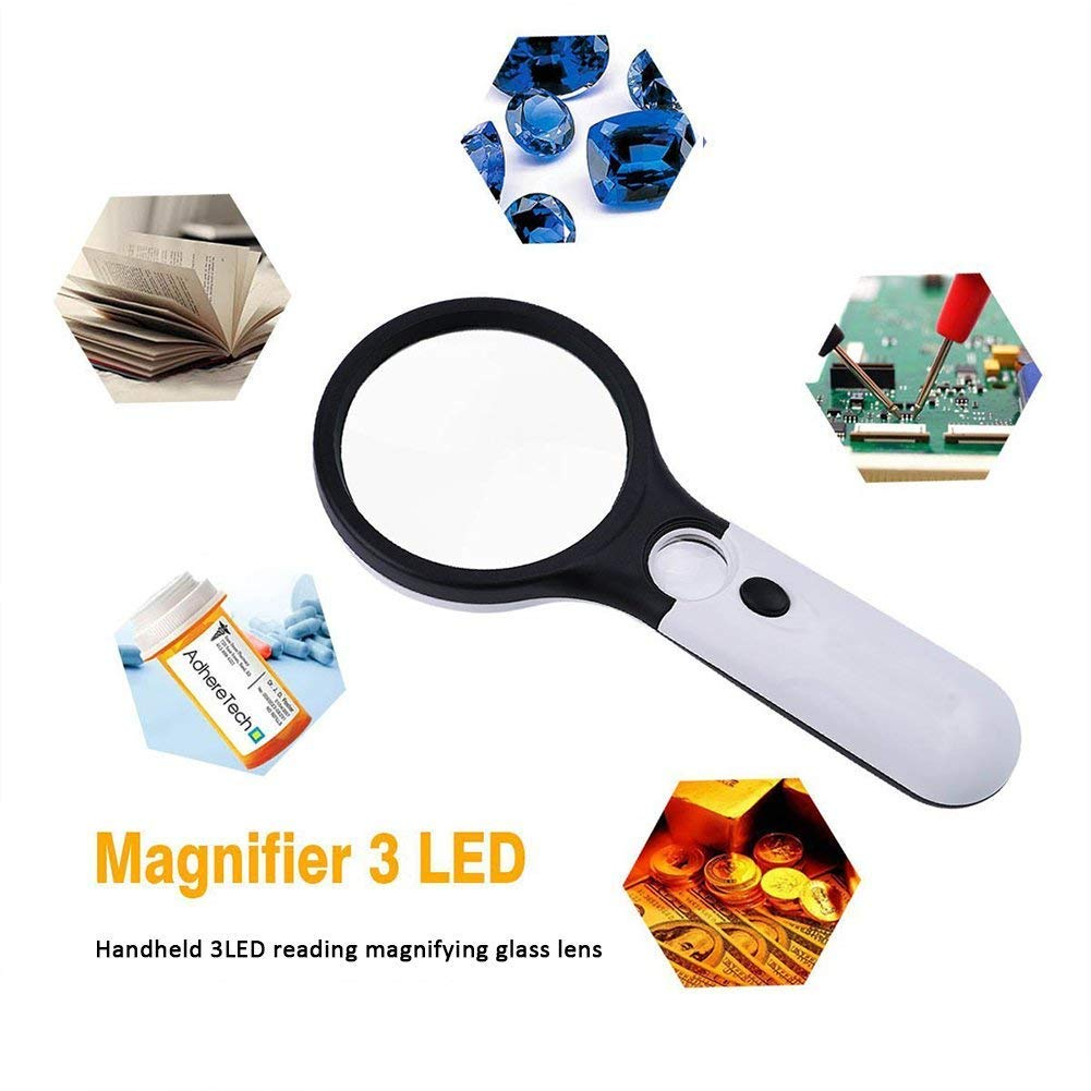 Kính lúp cầm tay có 3Led Magnifier siêu sáng size to zoom gấp 10 lần - kính lúp