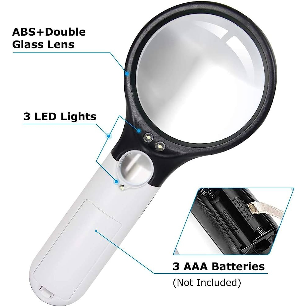 Kính lúp cầm tay có 3Led Magnifier siêu sáng size to zoom gấp 10 lần - kính lúp