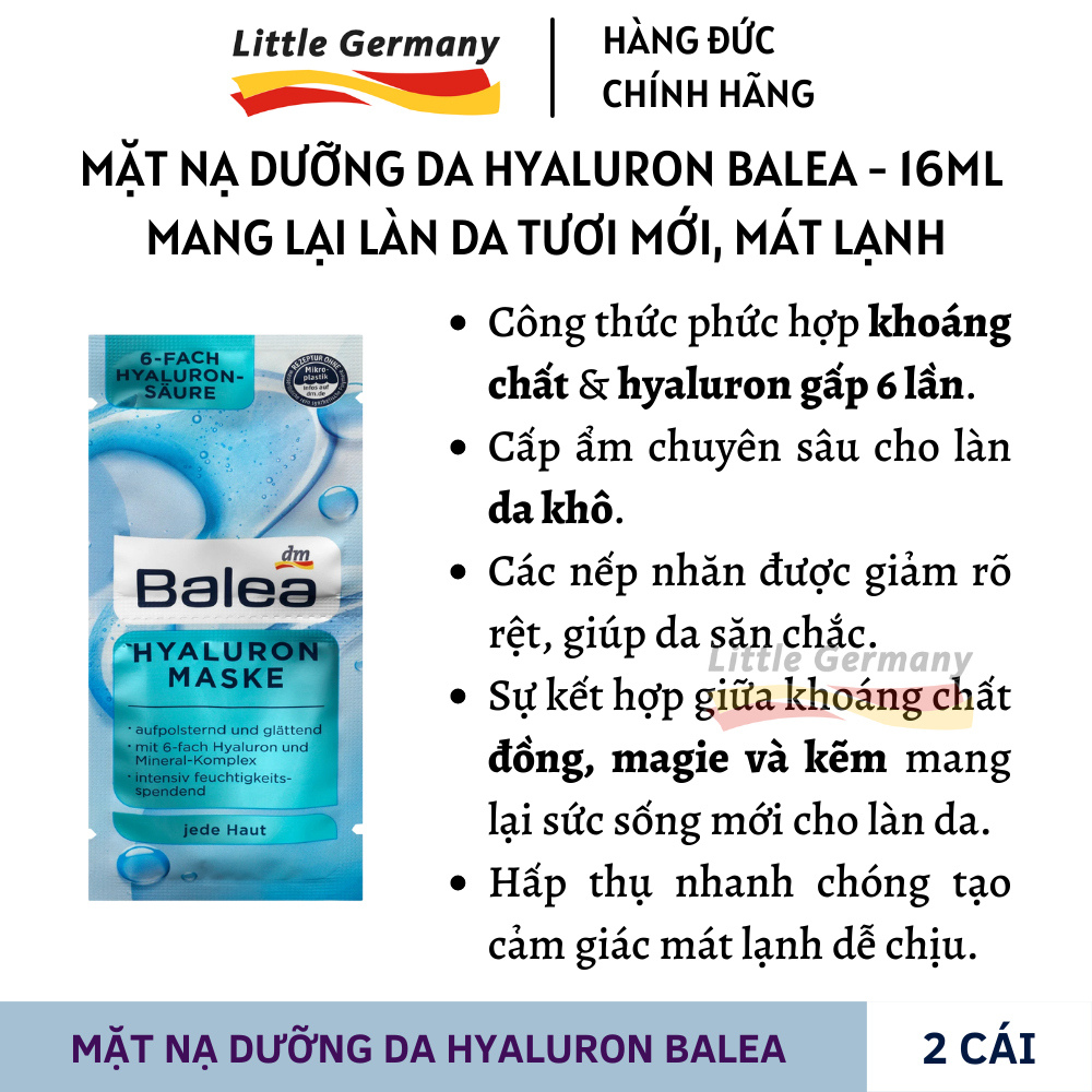 Mặt Nạ Dưỡng Da Balea Đức 16ML Gói 2 cái - Mặt nạ Retinol, Hyaluron, Tropical Dream, Aloe Vera, Berry Sweet - Hàng Đức