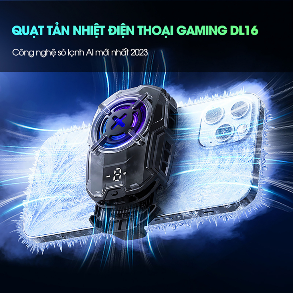 Quạt tản nhiệt điện thoại sò lạnh MEMO DL16 gaming led rgb chống ồn chế độ AI nhân tạo làm mát nhanh tránh giật lag