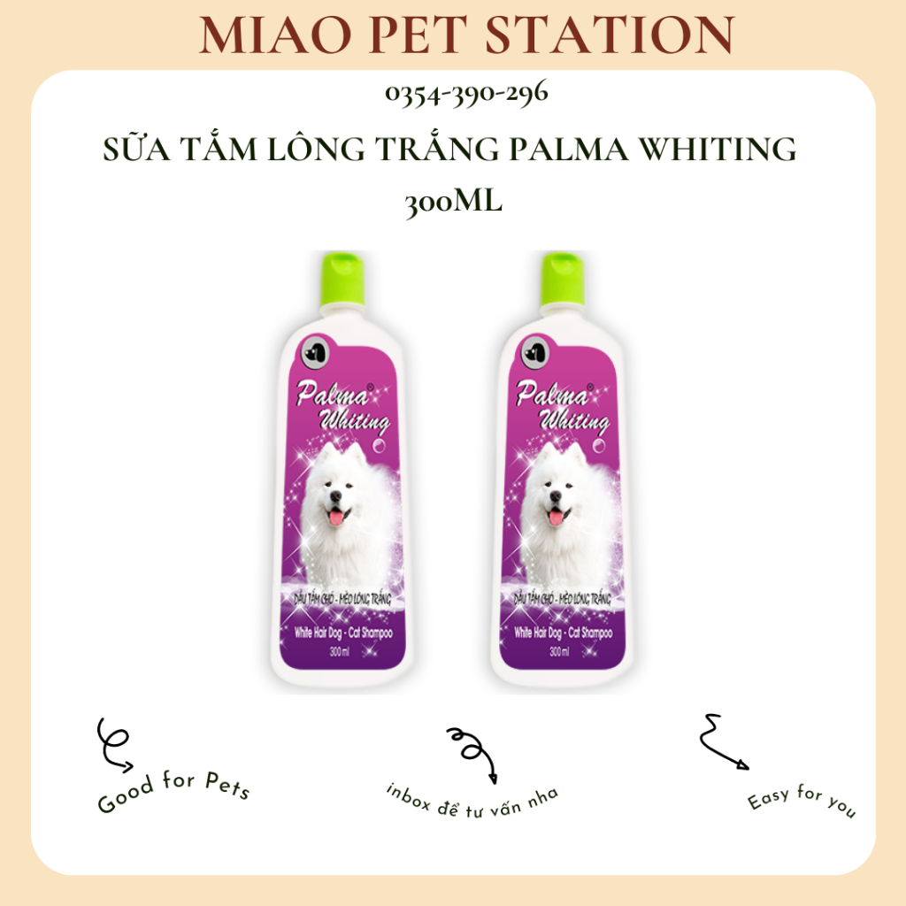 Sữa tắm chó mèo lông trắng PALMA WHITING - Sữa tắm cao cấp Fay mượt lông, dưỡng ẩm 300ML