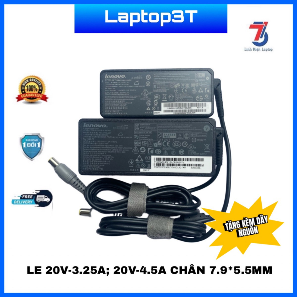 Sạc Máy Tính Laptop LENOVO 20V-3.25A ;  20V-4.5A Chân Kim To 7.9*5.5MM Loại Tốt Chính Hãng Bảo Hành 12 tháng