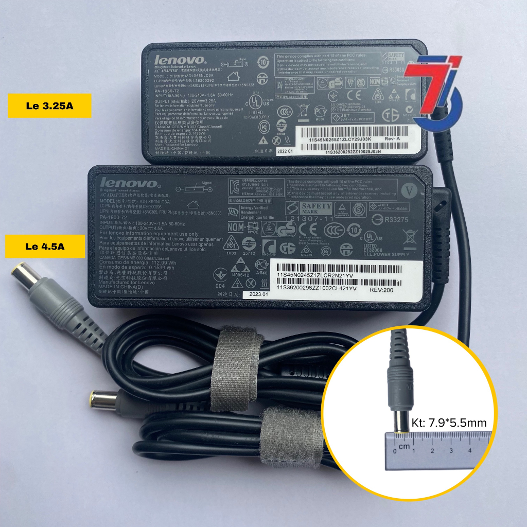 Sạc Máy Tính Laptop LENOVO 20V-3.25A ;  20V-4.5A Chân Kim To 7.9*5.5MM Loại Tốt Chính Hãng Bảo Hành 12 tháng