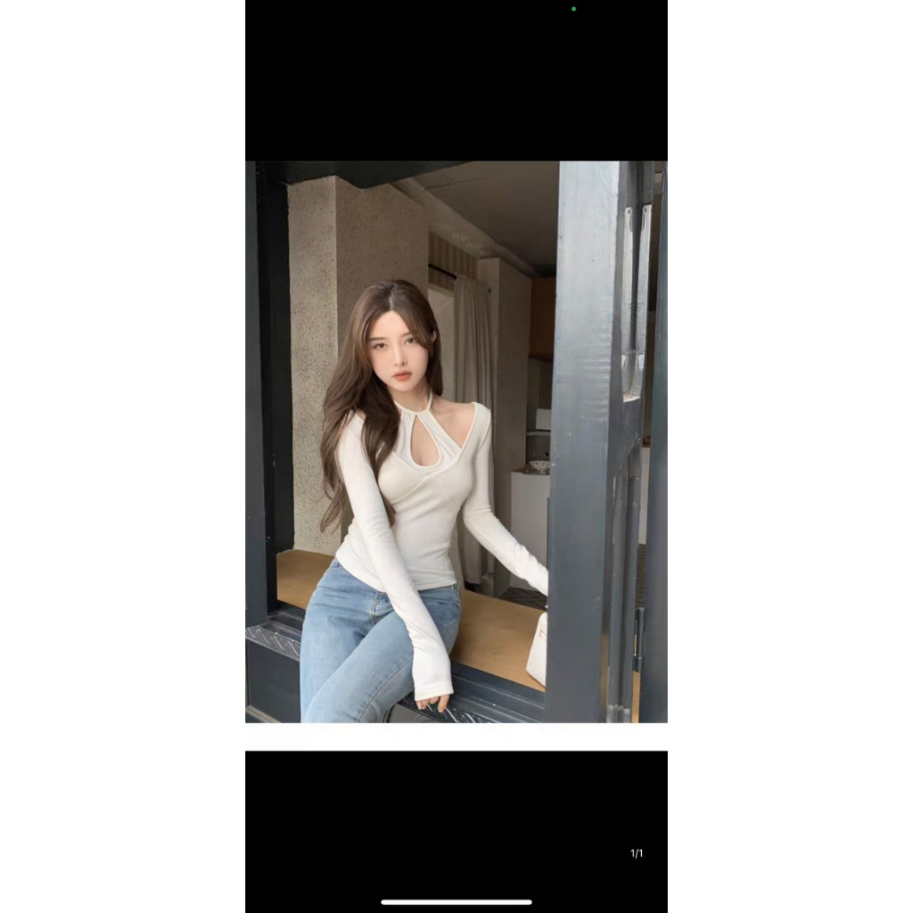 sét áo nữ côr đắp chéo thun màu cá tính tay dài y2010