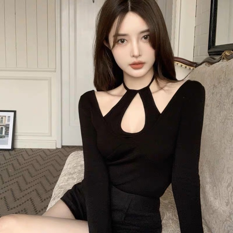 sét áo nữ côr đắp chéo thun màu cá tính tay dài y2010