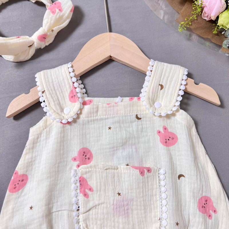 Bodysuit Thỏ, Body 2 Dây Chất Liệu Xô Muslin Xinh Xắn Cho Bé Gái