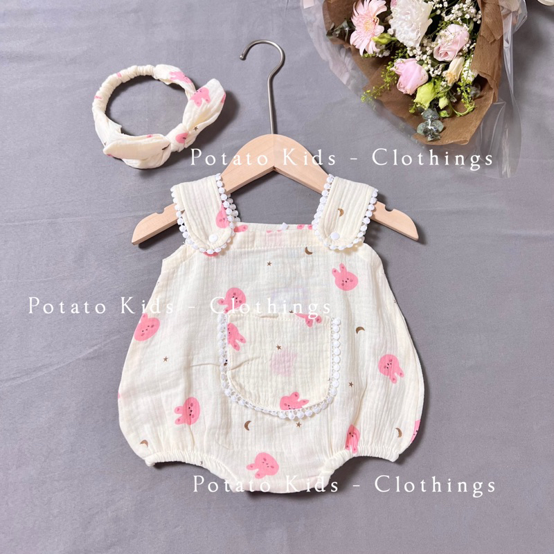 Bodysuit Thỏ, Body 2 Dây Chất Liệu Xô Muslin Xinh Xắn Cho Bé Gái
