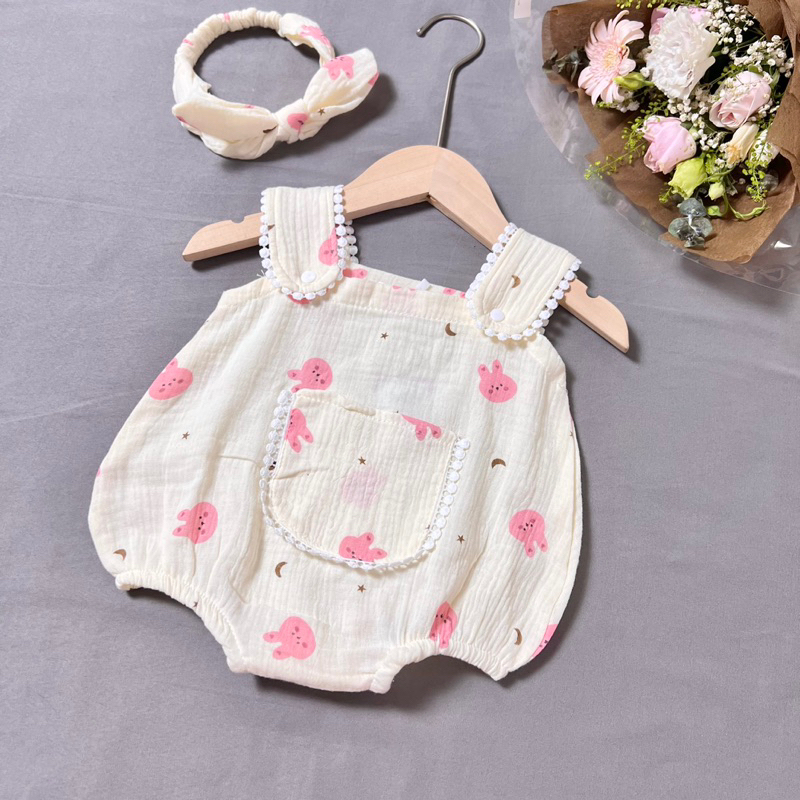 Bodysuit Thỏ, Body 2 Dây Chất Liệu Xô Muslin Xinh Xắn Cho Bé Gái