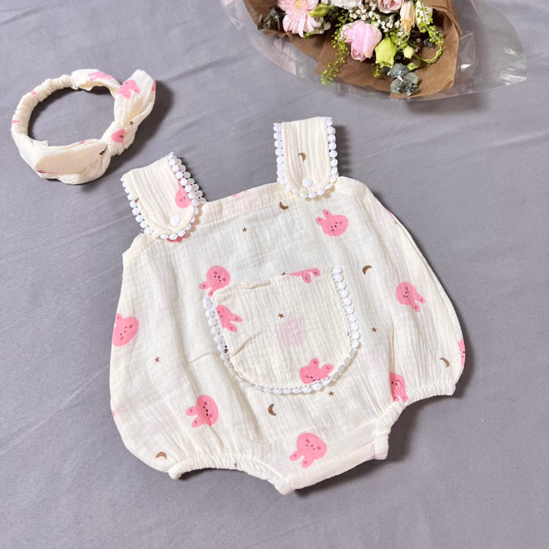 Bodysuit Thỏ, Body 2 Dây Chất Liệu Xô Muslin Xinh Xắn Cho Bé Gái