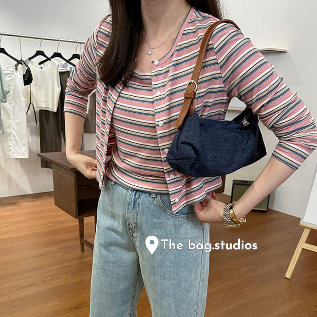 Túi xách nữ kẹp nách denim phong cách retro HongKong thời trang mới 2023