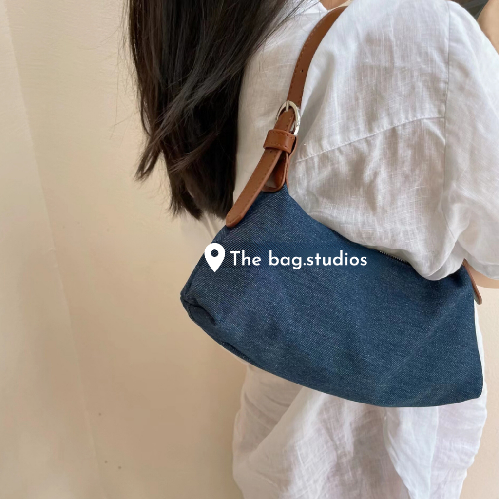 Túi xách nữ kẹp nách denim phong cách retro HongKong thời trang mới 2023