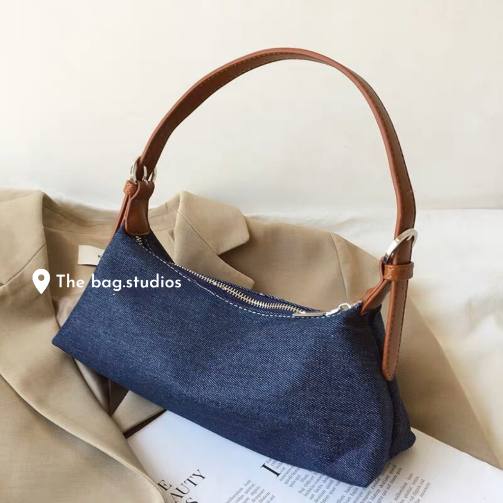 Túi xách nữ kẹp nách denim phong cách retro HongKong thời trang mới 2023