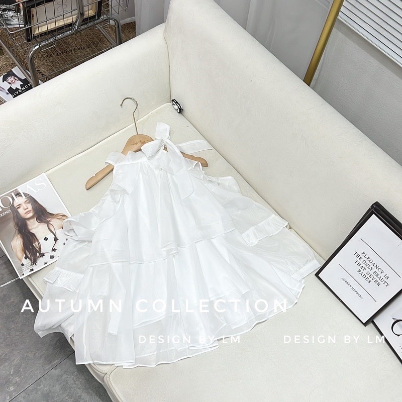 Áo sơ mi kiểu nữ tơ óng hở vai,áo trễ vai bánh bèo xinh xắn phối nơ hàng 2 lớp SA41 HOASUMO