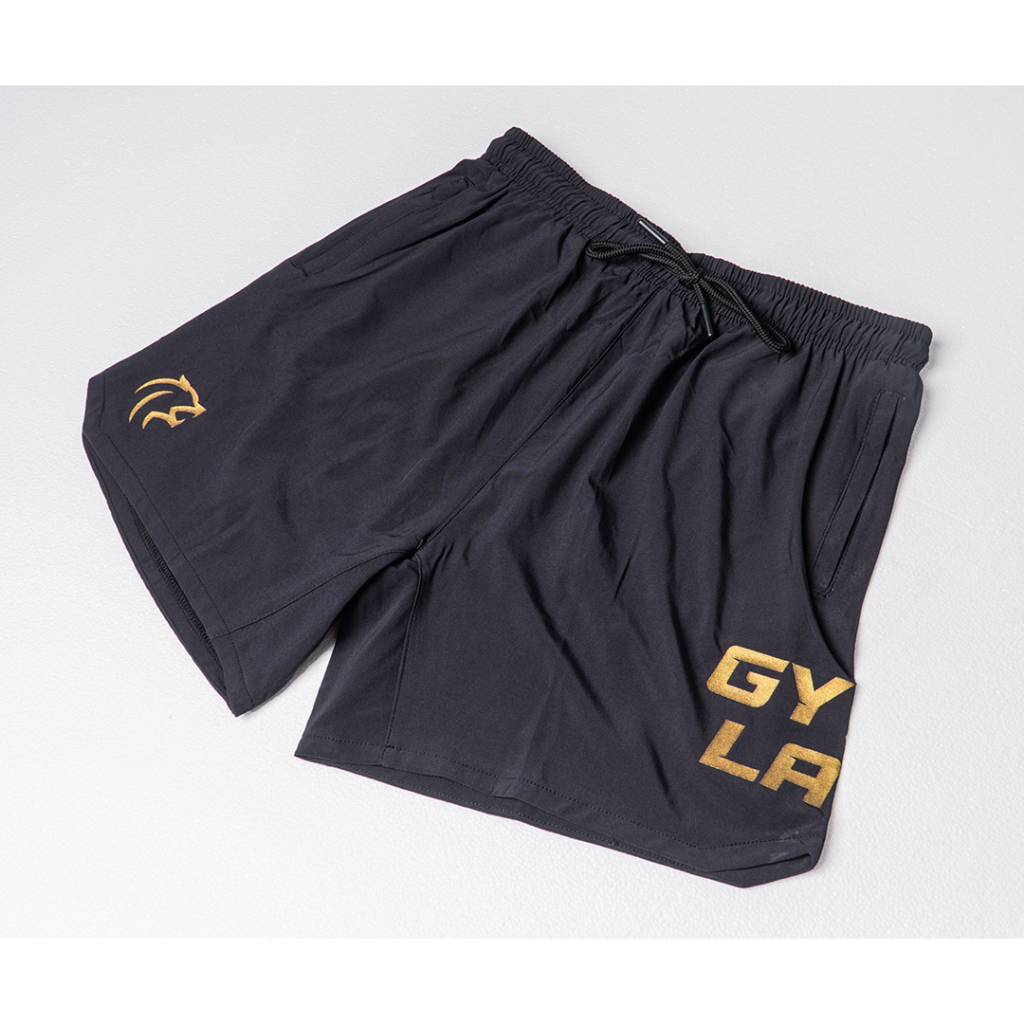Quần short nam tập gym thể thao Gymlab form 6 inch ngắn trên gối vải gió thoáng mát – ĐEN – BIG LOGO