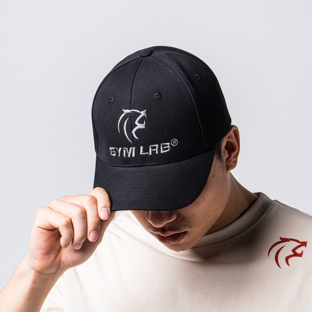 Mũ nón lưỡi trai unisex Gymlab đứng form màu đen thêu logo phong cách thể thao cá tính