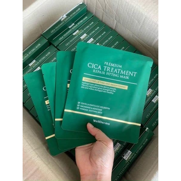 Mặt Nạ Thạch Rau Má Cho Da Mụn WellDerma Premium Cica Treatment Repair Fitting