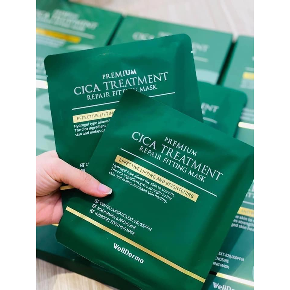 Mặt Nạ Thạch Rau Má Cho Da Mụn WellDerma Premium Cica Treatment Repair Fitting