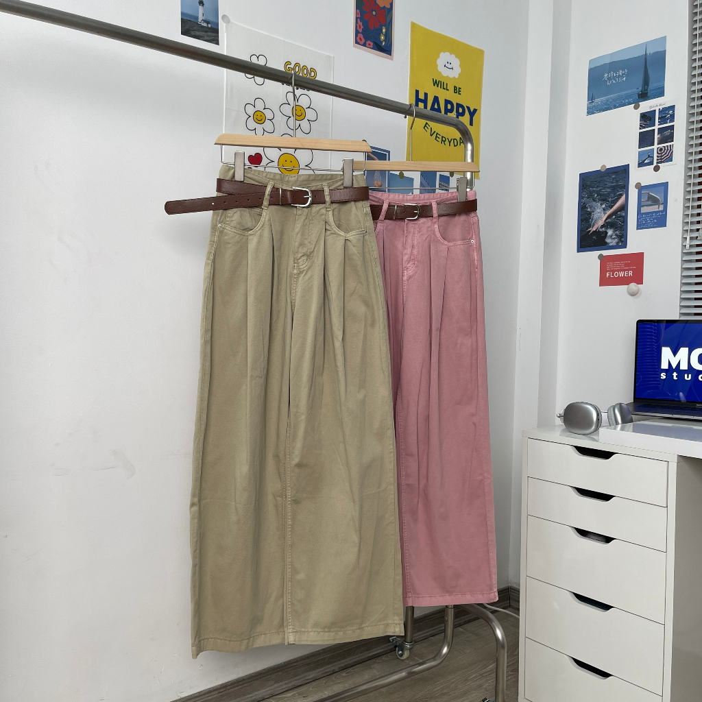 Quần jeans MC21.STUDIOS dáng dài ống rộng lưng cạp cao bigsize kèm thắt lưng Ulzzang Streetwear Hàn Quốc Q3605