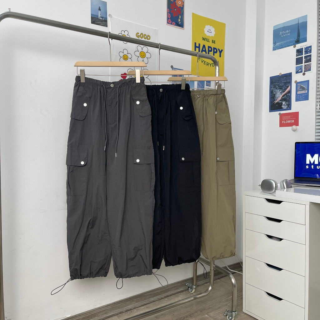 Quần parachute MC21.STUDIOS chất gió unisex lưng cao cạp chun bigsize Ulzzang Streetwear Hàn Quốc pants Q3607
