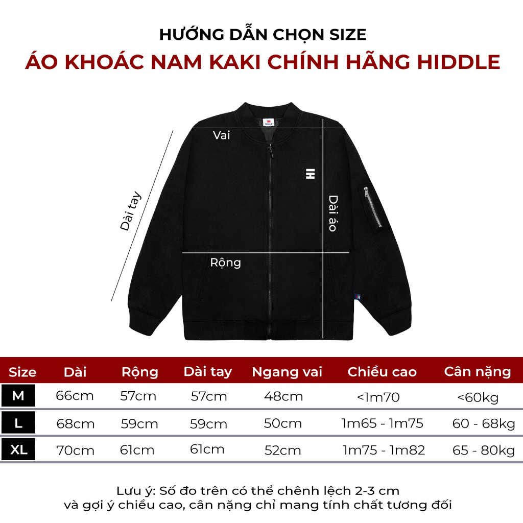 Áo khoác bomber nam kaki đen trơn basic khóa kéo chính hãng HIDDLE | H04-AK3