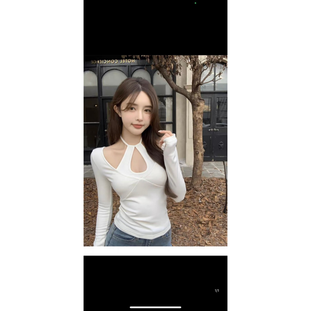 sét áo nữ côr đắp chéo thun màu cá tính tay dài y2010