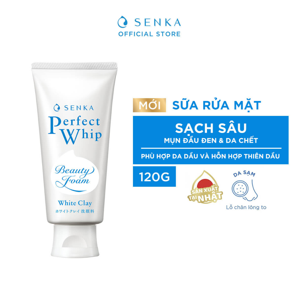 [Mua 1 tặng 1] Sữa rửa mặt tạo bọt chiết xuất đất sét trắng Senka Perfect White Clay 120g