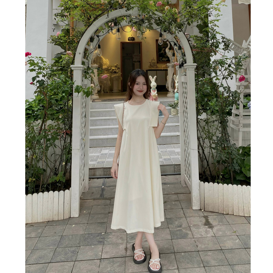 Váy tay hến vuông cách điệu Heppy chất đũi sần 2 lớp dáng suông rộng _Vay272_P3K11