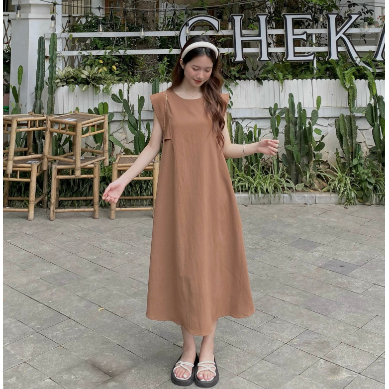 Váy tay hến vuông cách điệu Heppy chất đũi sần 2 lớp dáng suông rộng _Vay272_P3K11