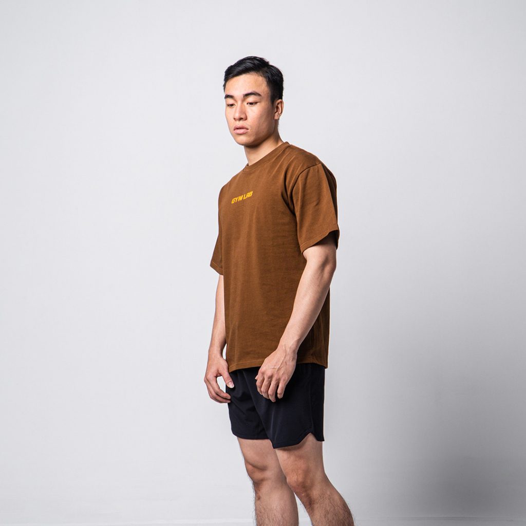 Áo thun tập gym thể thao nam Gymlab form oversize vải cotton cao cấp 250GSM – Màu Nâu