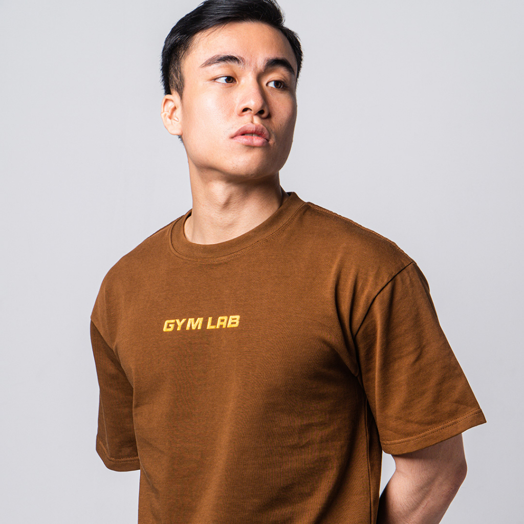 Áo thun tập gym thể thao nam Gymlab form oversize vải cotton cao cấp 250GSM – Màu Nâu