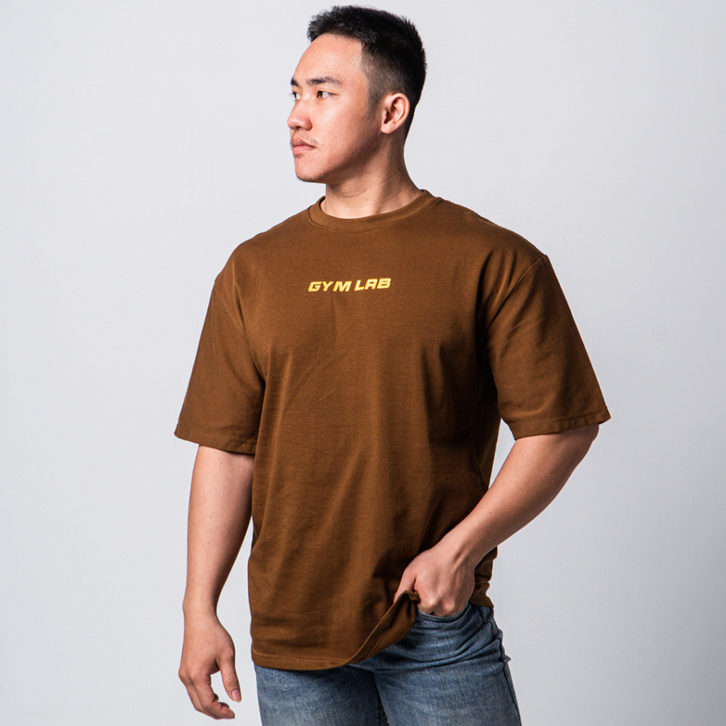 Áo thun tập gym thể thao nam Gymlab form oversize vải cotton cao cấp 250GSM – Màu Nâu
