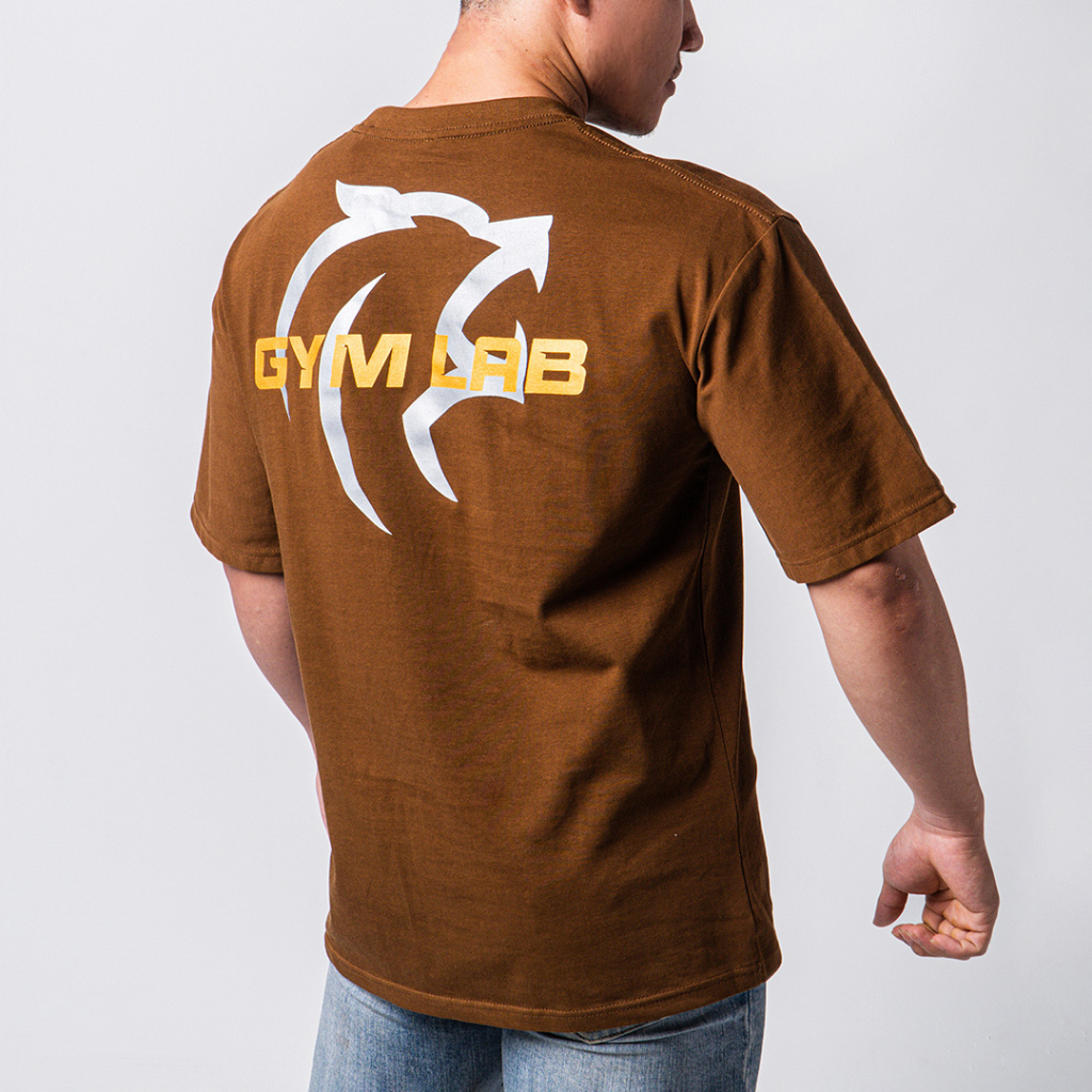 Áo thun tập gym thể thao nam Gymlab form oversize vải cotton cao cấp 250GSM – Màu Nâu